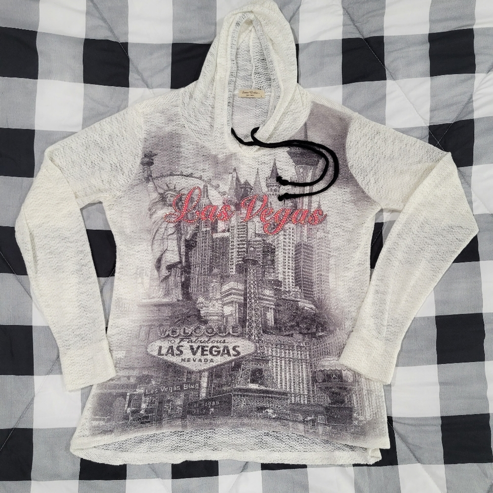 Women's Sweet Gisele, Las Vegas hooded top, Size Large,  rhinestones on front